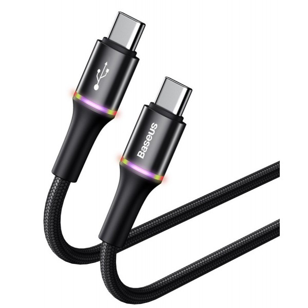 BASEUS καλώδιο USB Type-C CATGH-J01, LED, 3A 60W, PD2.0, 1m, μαύρο BASEUS καλώδιο USB Type-C CATGH-J01, LED, 3A 60W, PD2.0, 1m, μαύρο