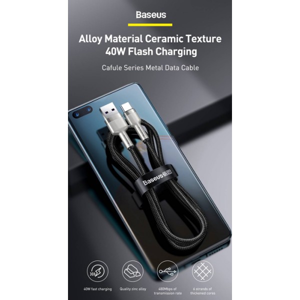 BASEUS καλώδιο USB σε USB Type-C CATJK-B01, 40W, 2m, μαύρο BASEUS καλώδιο USB σε USB Type-C CATJK-B01, 40W, 2m, μαύρο
