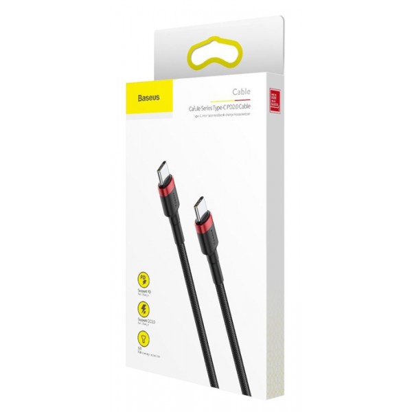 BASEUS καλώδιο USB Type-C CATKLF-G91, 3A 60W, PD2.0, 1m, μαύρο-κόκκινο BASEUS καλώδιο USB Type-C CATKLF-G91, 3A 60W, PD2.0, 1m, μαύρο-κόκκινο