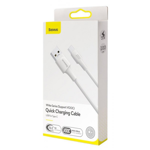 BASEUS καλώδιο USB σε USB Type-C CATSW-F02, VOOC, 5A, 1m, λευκό BASEUS καλώδιο USB σε USB Type-C CATSW-F02, VOOC, 5A, 1m, λευκό