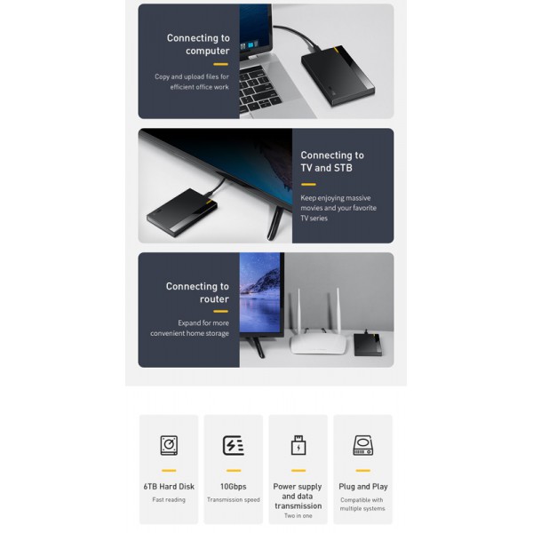 BASEUS εξωτερική θήκη για 2.5" HDD CAYPH-C01, Type-C Gen2, 10Gbps, μαύρη BASEUS εξωτερική θήκη για 2.5" HDD CAYPH-C01, Type-C Gen2, 10Gbps, μαύρη