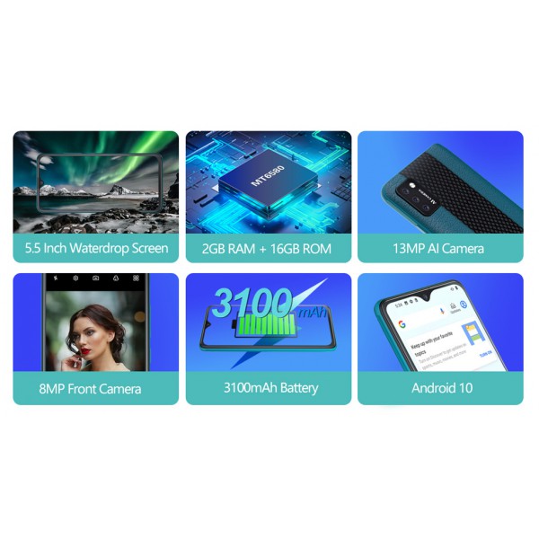 CUBOT Smartphone J8, 5.5", 2/16GB, Quad-Core, Android 10 Go, μπλε