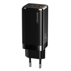 USAMS φορτιστής τοίχου US-CC110, USB & 2x USB Type-C, 65W 3A, μαύρος