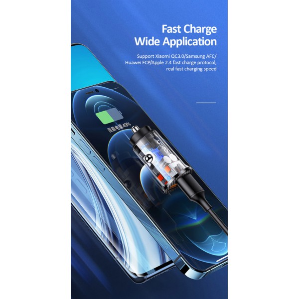 USAMS USB φορτιστής αυτοκινήτου US-CC122, 2x USB, 36W, διάφανος USAMS USB φορτιστής αυτοκινήτου US-CC122, 2x USB, 36W, διάφανος