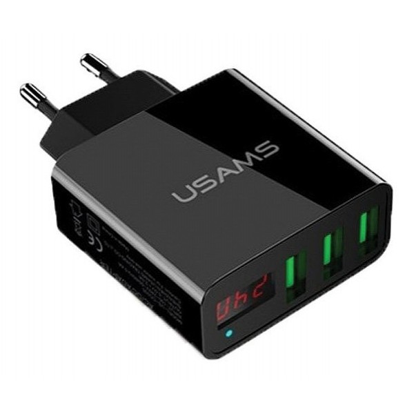 USAMS φορτιστής τοίχου CC35TC03 με οθόνη, 3x USB, 3A, μαύρος USAMS φορτιστής τοίχου CC35TC03 με οθόνη, 3x USB, 3A, μαύρος