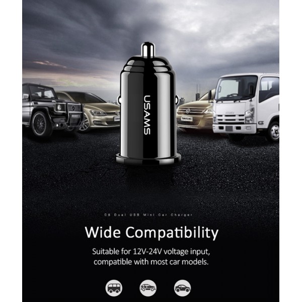 USAMS φορτιστής αυτοκινήτου C8, 2x USB, 3.1A, μαύρος