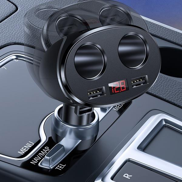 USAMS φορτιστής αυτοκινήτου C16, 2x USB & υποδοχές αναπτήρα, 96W, μαύρος