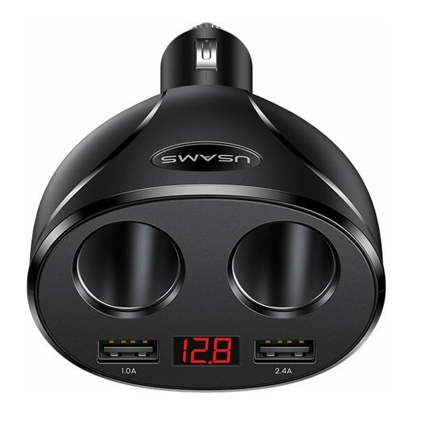 USAMS φορτιστής αυτοκινήτου C16, 2x USB & υποδοχές αναπτήρα, 96W, μαύρος