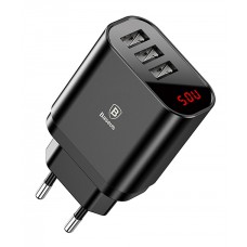 BASEUS φορτιστής τοίχου CCALL-BH01, 3x USB, 3.4A, με οθόνη, μαύρο