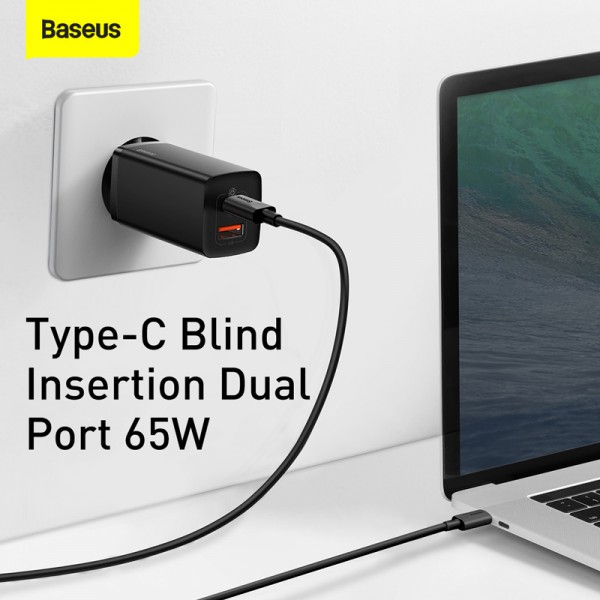 BASEUS φορτιστής τοίχου CCGAN2L-B01, 1x USB, 1x USB Type-C, 65W, μαύρος BASEUS φορτιστής τοίχου CCGAN2L-B01, 1x USB, 1x USB Type-C, 65W, μαύρος