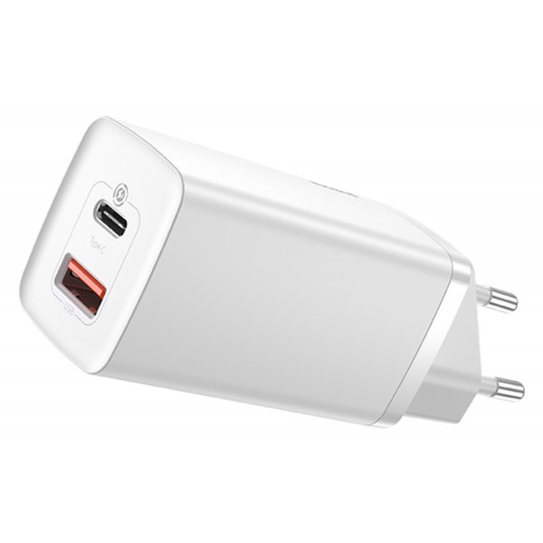 BASEUS φορτιστής τοίχου CCGAN2L-B02, 1x USB, 1x USB Type-C, 65W, λευκός