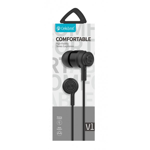 CELEBRAT Earphones CLB-V1-BK με μικρόφωνο, 10mm, 3.5mm, 1.2m, μαύρα CELEBRAT Earphones CLB-V1-BK με μικρόφωνο, 10mm, 3.5mm, 1.2m, μαύρα