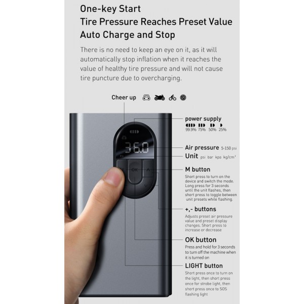 BASEUS mini συμπιεστής αέρος αυτοκινήτου CRCQB02-0A, ασημί