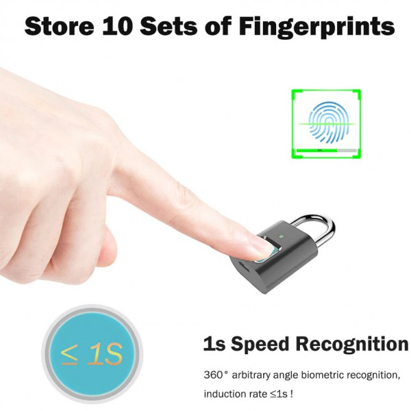 Λουκέτο ασφαλείας με fingerprint CTL-0022, 50mm, μεταλλικό, ασημί