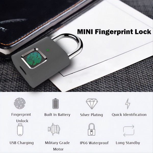 Λουκέτο ασφαλείας με fingerprint CTL-0022, 50mm, μεταλλικό, ασημί