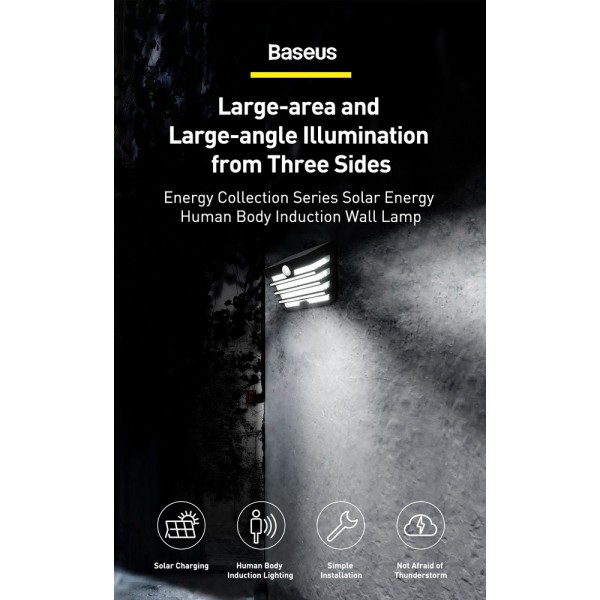 BASEUS LED ηλιακό φωτιστικό DGNEN-C01, 5.1W 260lm, 1800mAh, IP65, μαύρο