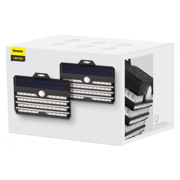 BASEUS LED ηλιακό φωτιστικό DGNEN-D01, 5.1W, 1800mAh, IP65, μαύρο, 2τμχ