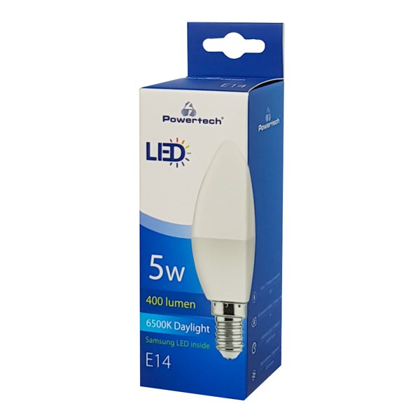 POWERTECH LED Λάμπα Candle E14-003 5W, 6500K, E14, Samsung LED, IC