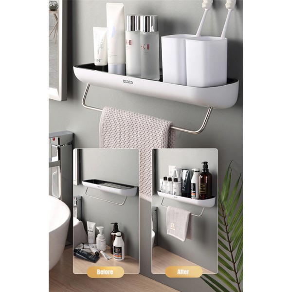 ECOCO ράφι μπάνιου με κρεμάστρα E1923-L, 41 x 12.5 x 7cm, λευκό-γκρι ECOCO ράφι μπάνιου με κρεμάστρα E1923-L, 41 x 12.5 x 7cm, λευκό-γκρι
