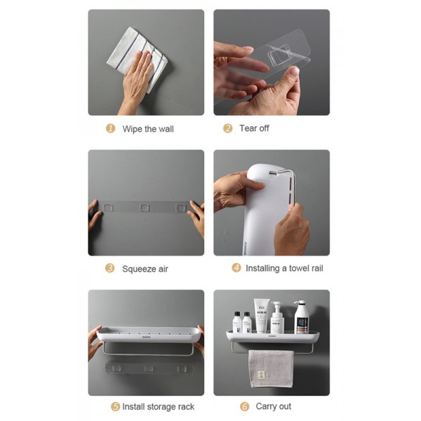 ECOCO ράφι μπάνιου με κρεμάστρα E1923-L, 41 x 12.5 x 7cm, λευκό-γκρι ECOCO ράφι μπάνιου με κρεμάστρα E1923-L, 41 x 12.5 x 7cm, λευκό-γκρι