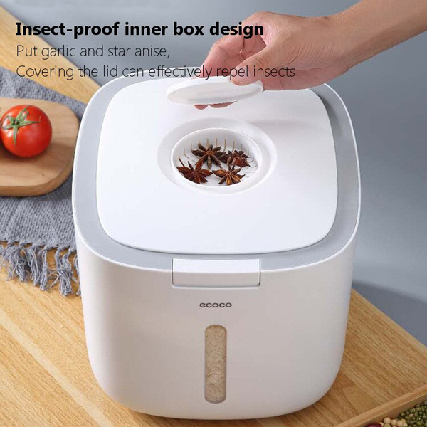 ECOCO δοχείο αποθήκευσης ρυζιού E2029, 5kg, λευκό-γκρι