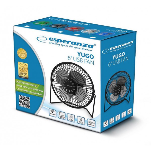 ESPERANZA Επιτραπέζιος ανεμιστήρας USB Yugo EA149K, 6", μαύρο
