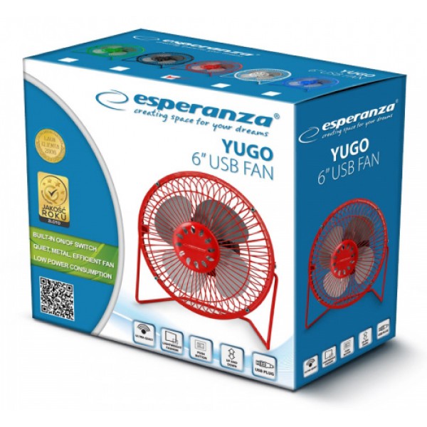 ESPERANZA Επιτραπέζιος ανεμιστήρας USB Yugo EA149R, 6", κόκκινο