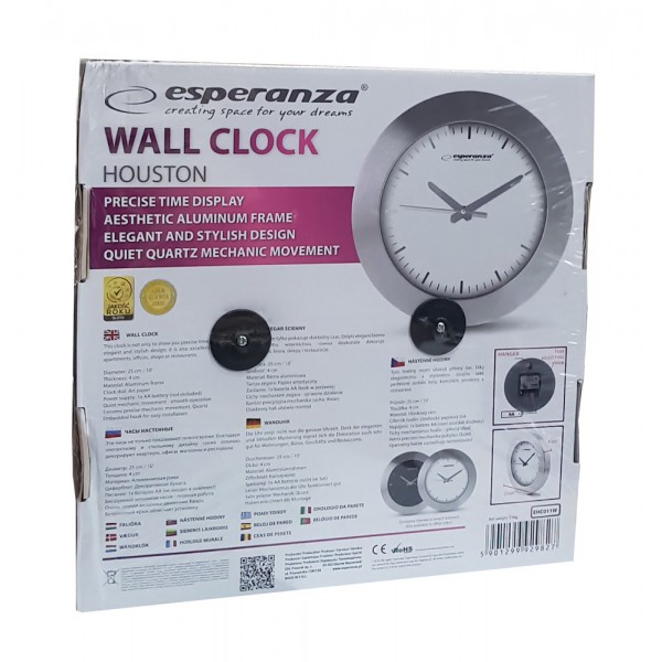 ESPERANZA ρολόι τοίχου Houston EHC011W, 25cm, λευκό ESPERANZA ρολόι τοίχου Houston EHC011W, 25cm, λευκό