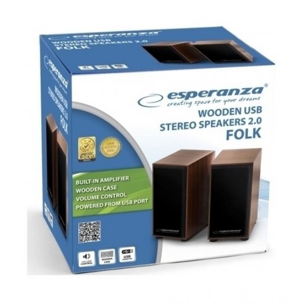 ESPERANZA ηχεία Folk 2.0 EP122, 2x3W, 3.5mm, ξύλινα ESPERANZA ηχεία Folk 2.0 EP122, 2x3W, 3.5mm, ξύλινα