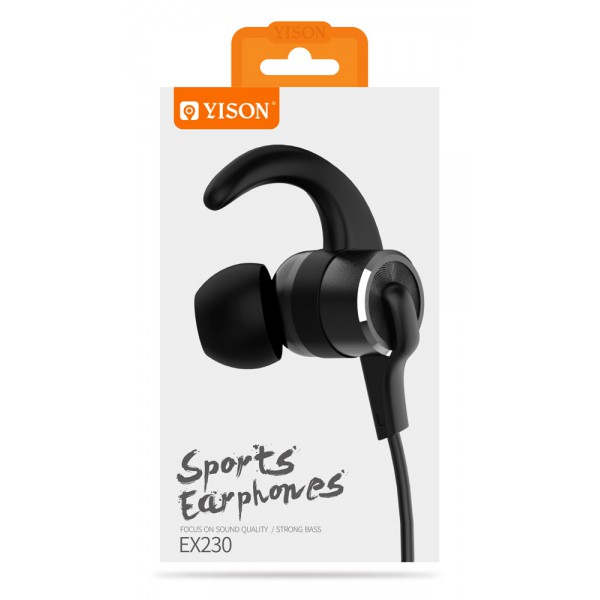 YISON Sports earphones με μικρόφωνο EX230, 10mm, 1.2m, μαύρο YISON Sports earphones με μικρόφωνο EX230, 10mm, 1.2m, μαύρο
