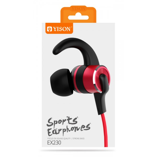 YISON Sports earphones με μικρόφωνο EX230, 10mm, 1.2m, κόκκινο YISON Sports earphones με μικρόφωνο EX230, 10mm, 1.2m, κόκκινο