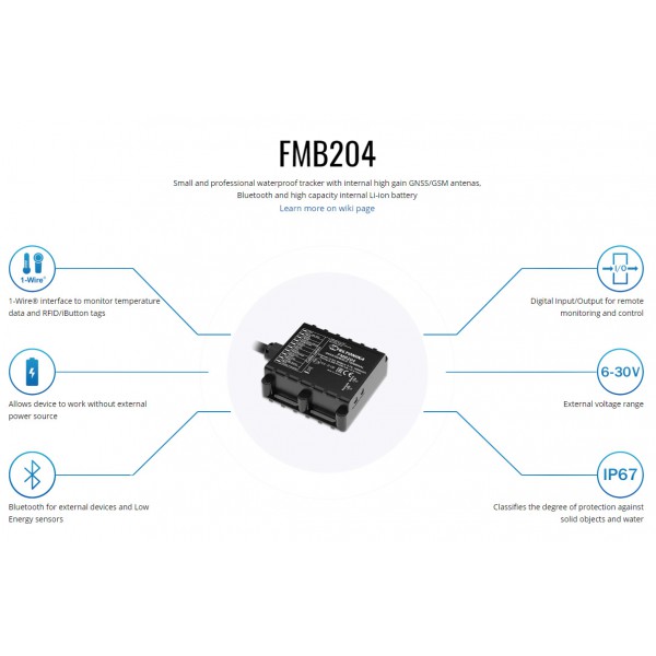 TELTONIKA GPS Tracker αυτοκινήτου FMB204, GSM/GPRS/GNSS, Bluetooth, IP67 TELTONIKA GPS Tracker αυτοκινήτου FMB204, GSM/GPRS/GNSS, Bluetooth, IP67