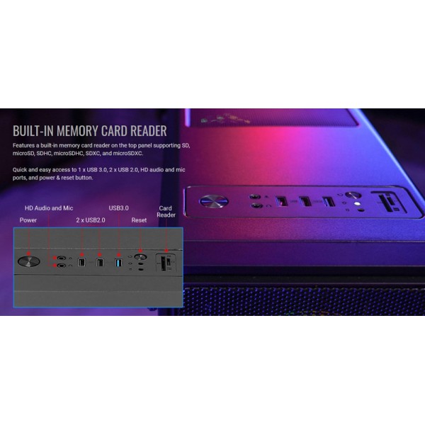 AEROCOOL PC case mid tower Ore FRGB-G-BK-V1, 195x461x422mm, 3x fan