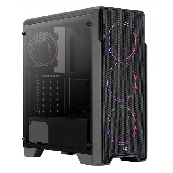 AEROCOOL PC case mid tower Ore FRGB-G-BK-V1, 195x461x422mm, 3x fan