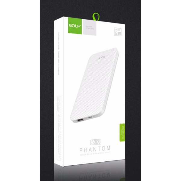 GOLF Power bank Phantom G38-WH 5000mAh, 1x USB, Micro input, 1A, λευκό GOLF Power bank Phantom G38-WH 5000mAh, 1x USB, Micro input, 1A, λευκό