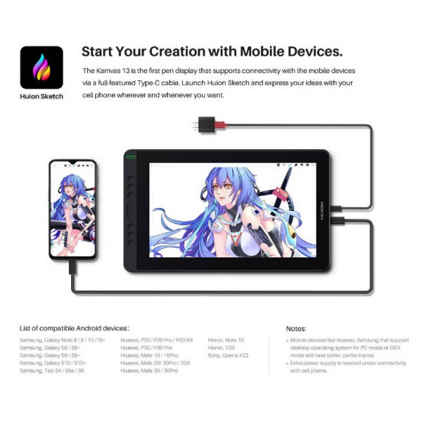 HUION pen display GS1331, 13.3", battery-free pen, 8 πλήκτρα, μαύρο HUION pen display GS1331, 13.3", battery-free pen, 8 πλήκτρα, μαύρο