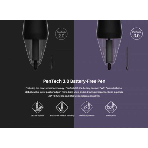 HUION pen display GS1331, 13.3", battery-free pen, 8 πλήκτρα, μαύρο HUION pen display GS1331, 13.3", battery-free pen, 8 πλήκτρα, μαύρο