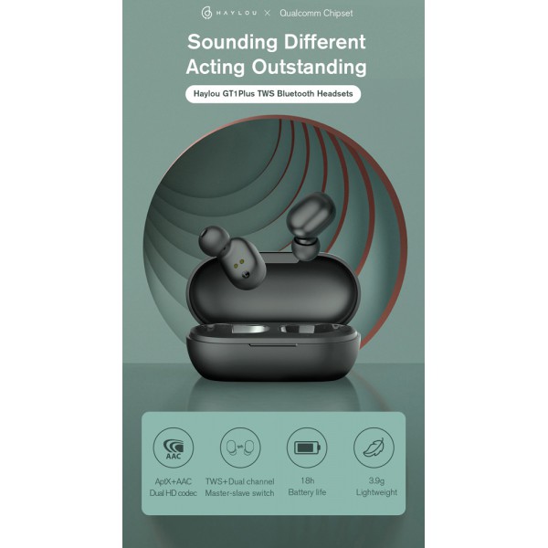 HAYLOU earphones GT1 Plus, true wireless, θήκη φόρτισης, μαύρα HAYLOU earphones GT1 Plus, true wireless, θήκη φόρτισης, μαύρα