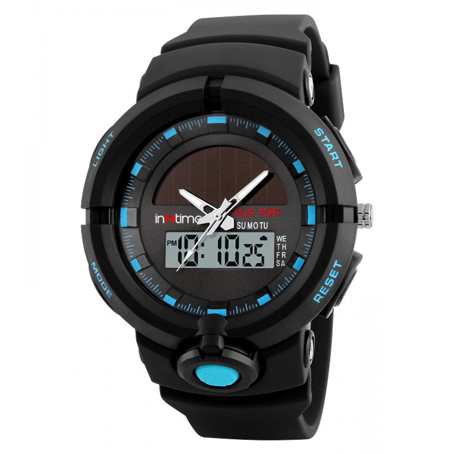 INTIME Ρολόι χειρός Solar-01, Ηλιακό, διπλή ώρα, El φωτισμός, μπλε INTIME Ρολόι χειρός Solar-01, Ηλιακό, διπλή ώρα, El φωτισμός, μπλε