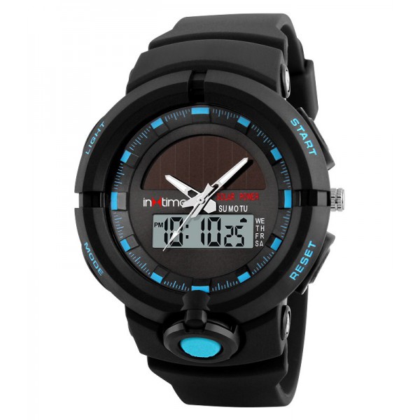 INTIME Ρολόι χειρός Solar-01, Ηλιακό, διπλή ώρα, El φωτισμός, μπλε INTIME Ρολόι χειρός Solar-01, Ηλιακό, διπλή ώρα, El φωτισμός, μπλε