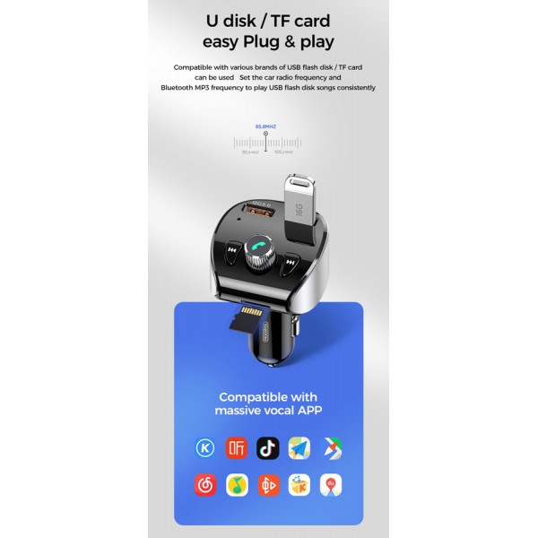 JOYROOM FM transmitter με οθόνη JR-CL02, 2x USB, micro SD, 18W, μαύρο JOYROOM FM transmitter με οθόνη JR-CL02, 2x USB, micro SD, 18W, μαύρο