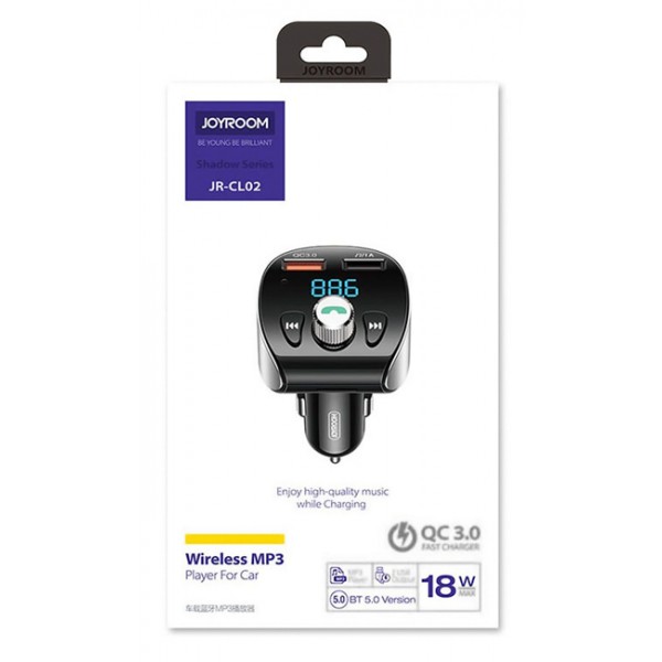 JOYROOM FM transmitter με οθόνη JR-CL02, 2x USB, micro SD, 18W, μαύρο JOYROOM FM transmitter με οθόνη JR-CL02, 2x USB, micro SD, 18W, μαύρο