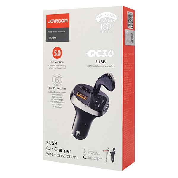 JOYROOM φορτιστής αυτοκινήτου με earphone JR-CP2, 2x USB, 28W, μαύρος JOYROOM φορτιστής αυτοκινήτου με earphone JR-CP2, 2x USB, 28W, μαύρος