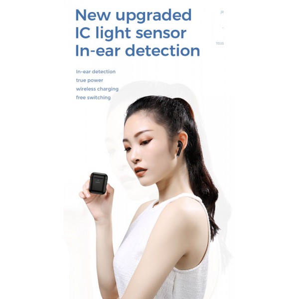 JOYROOM earphones με θήκη φόρτισης JR-T03S, true wireless, μαύρα