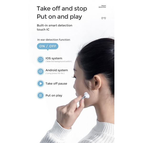 JOYROOM earphones με θήκη φόρτισης JR-T03S-PRO, true wireless, λευκά