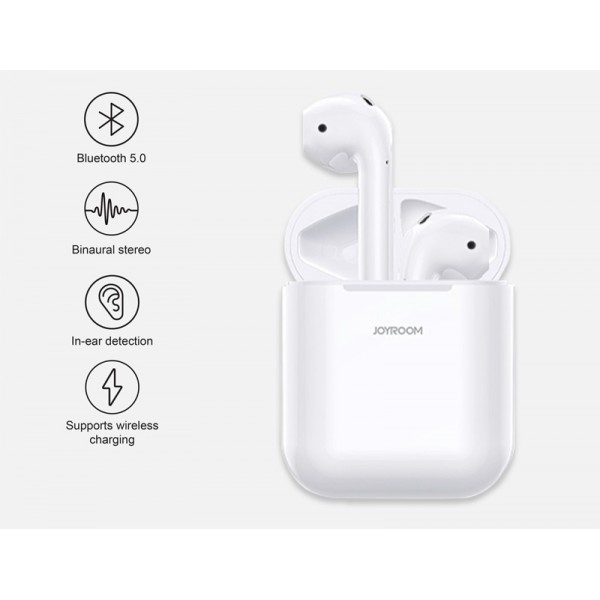 JOYROOM earphones με θήκη φόρτισης JR-T03S, true wireless, λευκά