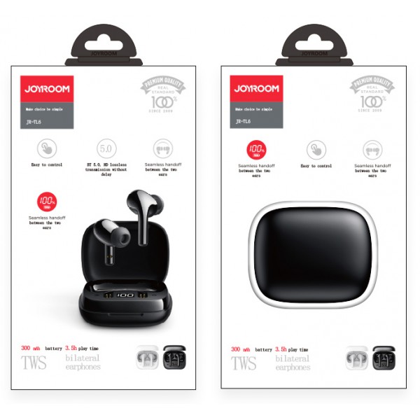 JOYROOM earphones με θήκη φόρτισης JR-TL6, true wireless, μαύρα
