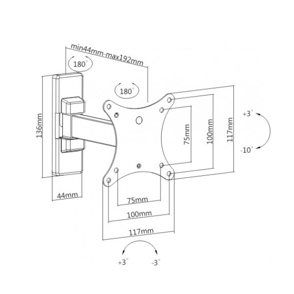 BRATECK επιτοίχια βάση KLA26-111, για οθόνη 13-27", έως 20kg BRATECK επιτοίχια βάση KLA26-111, για οθόνη 13-27", έως 20kg