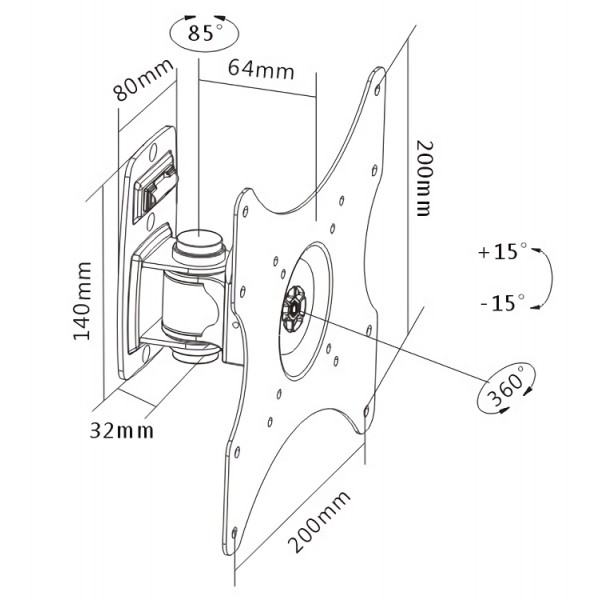 BRATECK επιτοίχια βάση LCD-153A, για οθόνη 23-42", 20kg