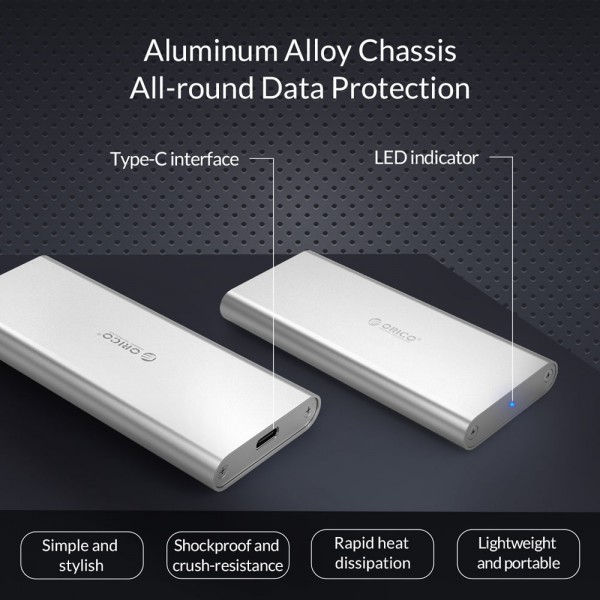 ORICO θήκη για Μ.2 B key SSD M2G-C3, USB 3.1, 5Gbps, 2TB, ασημί ORICO θήκη για Μ.2 B key SSD M2G-C3, USB 3.1, 5Gbps, 2TB, ασημί